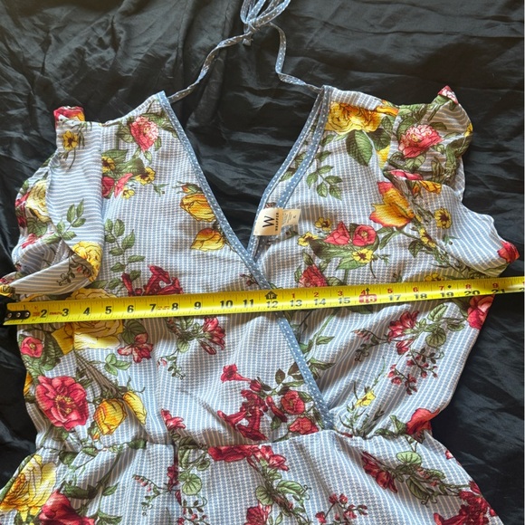 Wrapper mini blue white stripped‎ floral v neck dress - Picture 6 of 10